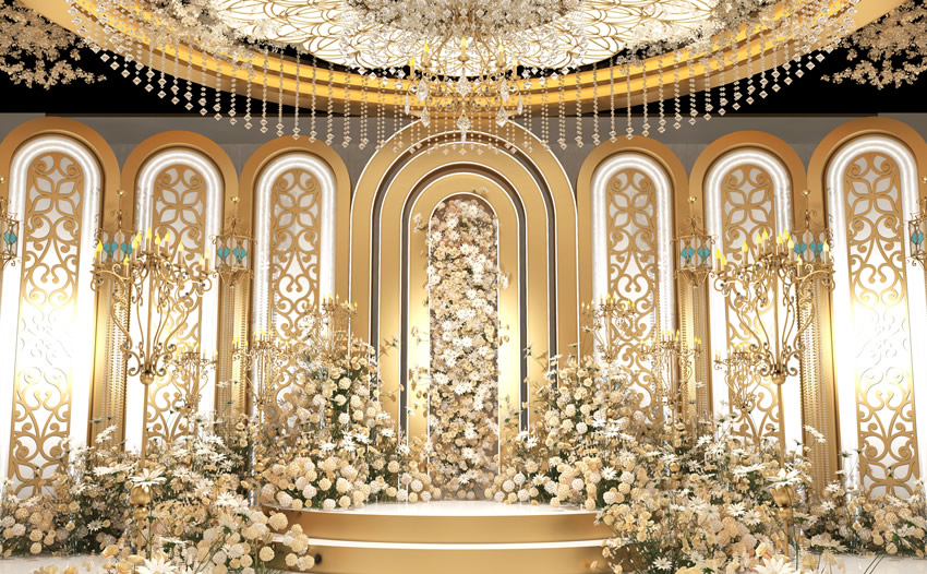 青海香槟色调婚礼堂效果展示